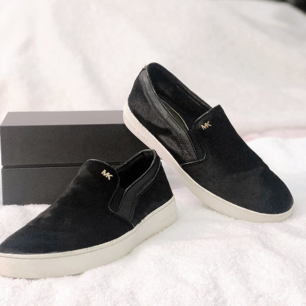 Michael Kors black velvet slip on sneakers